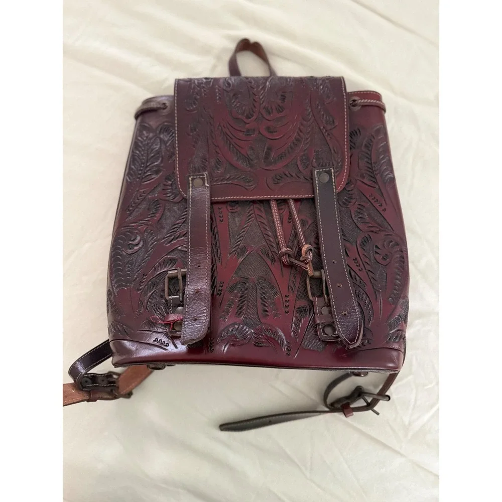 Handmade Genuine Tooled Leather Backpack Oxblood Western Boho Artisan